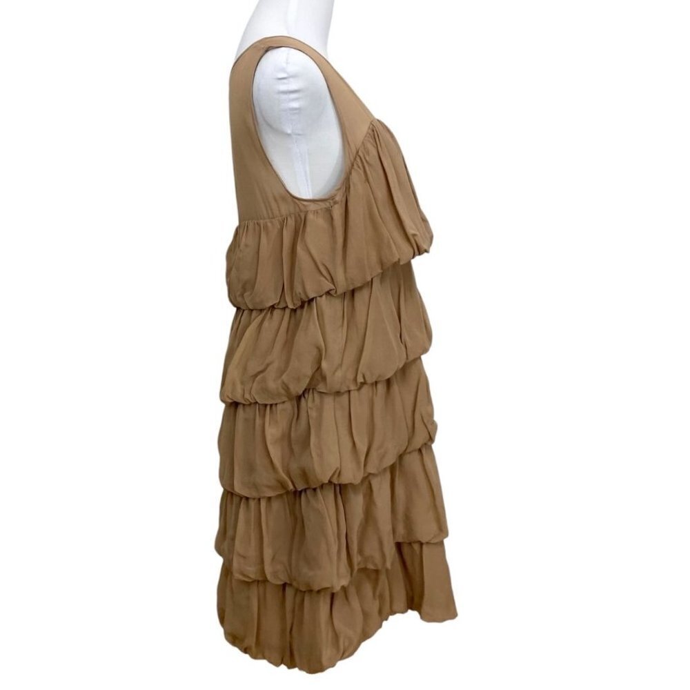 NWT ZARA BEIGE NUDE 100% SILK PUFFY LAYERED MINI SLEEVELESS DRESS - XS - Picture 3 of 9
